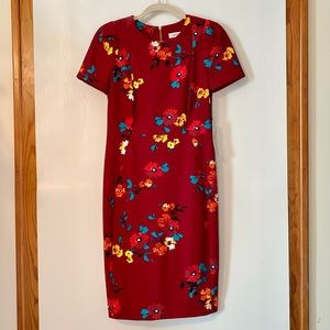 Calvin Klein maroon dress with colorful flowers, size 10, NWT